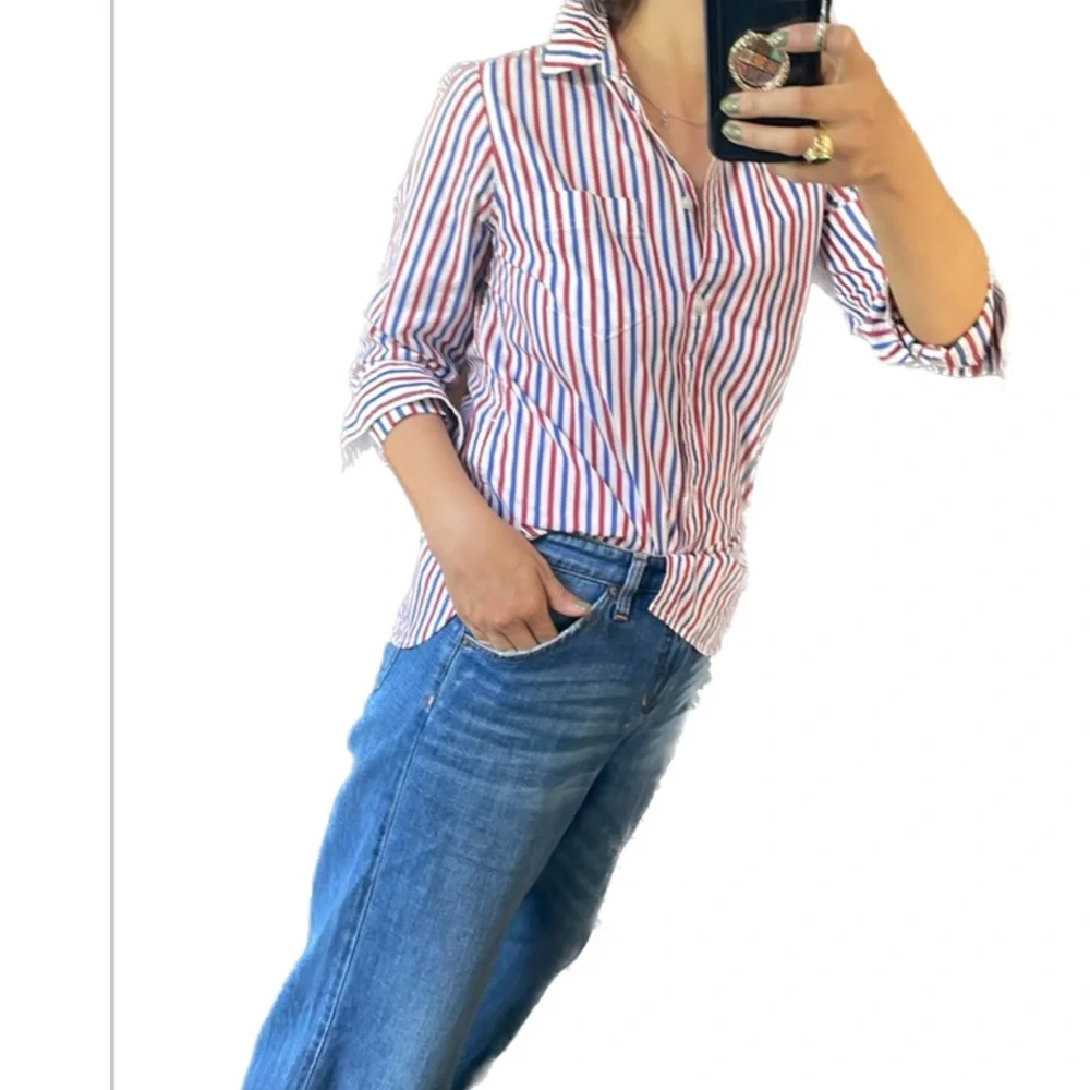 J Crew Womens Washed 4th July Red White Blue Striped Shirt